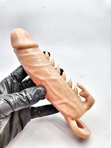 Capa peniana com alça para escroto com estimulador clitoriano em formato de coelho