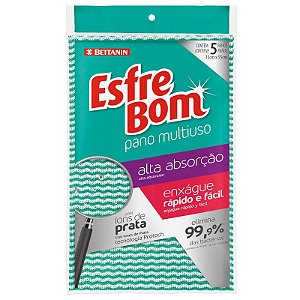 Pano Esfrebom Multiuso Alta Absorção Verde C/ 5 Peças - Bettanim