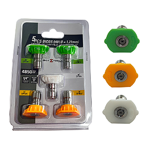 Kit 5 Bicos 040 (Diam. 1,21MM) – 2 Verdes 25° | 2 Amarelos 15° | 1 Branco 40° - Sigma Tools