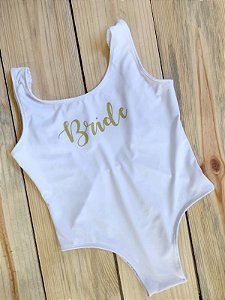 Body Maiô Lycra Branco Noiva Despedida de Solteira Team Bride - ags