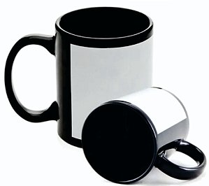 Caneca Cerâmica - PRETA COM TARJA - Importada - 300ml