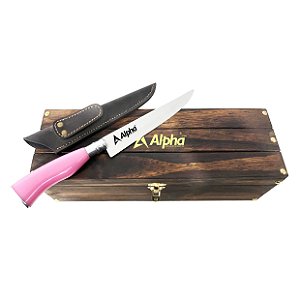 Kit Faca Artesanal Rosa Cabo Resina - 07 Polegadas - Personalizado