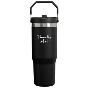 Garrafa Térmica Flip Straw Importada Preta 887 ml - Personalizada