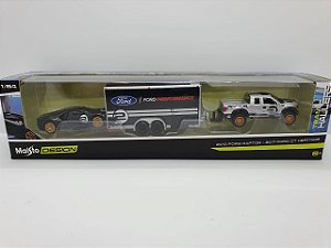 Kit Maisto - Ford Raptor 2010 e Ford GT Heritage 2017 com Trailer - Escala 1/64