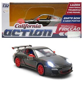 Miniatura  Porsche 911 Gt3 RS em Metal com Som de Motor e Luz - 1/32 - California Action