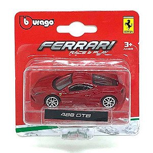 Miniatura Ferrari 488 GTB - Escala 1:64 - Bburago Race e Play
