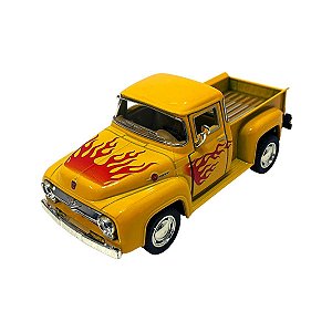 Miniatura Ford F-100 Pick-Up 1956 Amarelo Flame Escala 1/38 Kinsmart