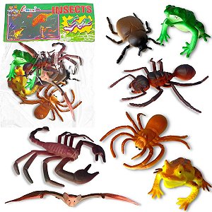 Kit 7 Insetos De Brinquedo Susto Pegadinha Barata Escorpião Aranha