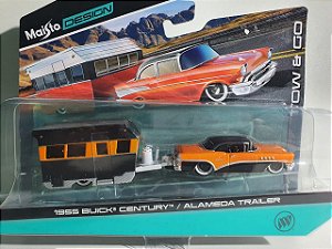 Miniatura Buick Century 1955 C/ Alameda Trailer Escala 1/64 Maisto Design Tow&Go