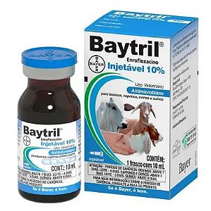 Baytril Antibiotico Enrofloxacina 10 Bayer Injetavel (Emb. contem 1un. de 10ml)