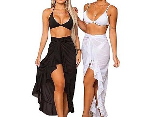 Saída De Praia Saia Envelope Canga Crepe Babado Pareô Praia