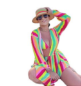 Saída De Praia Kimono Curto Moda Praia Feminina