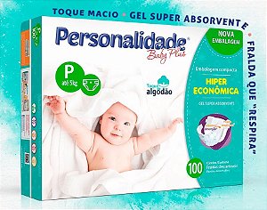 Fralda Infantil Personalidade Baby Plus tamanho P com 100 unidades