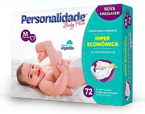 Fralda Infantil Personalidade Baby Plus tamanho M com 72 unidades