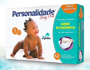 Fralda Infantil Personalidade Baby Plus tamanho G com 62 unidades