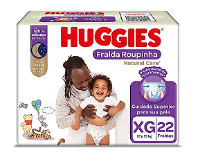 Fralda Roupinha Huggies Natural Care tamanho XG com 22 unidades