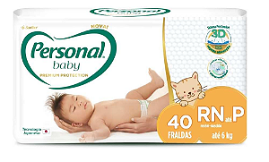 Fralda Infantil Personal Baby Premium Protection tamanho RN- P com 40 unidades