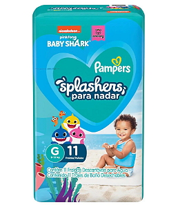 Fralda Pampers Praia e Piscina Splashers Baby Shark tamanho G com 11 unidades