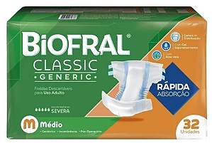 Fralda Geriátrica Biofral Classic Generic tamanho M com 32 unidades