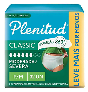Roupa Íntima Plenitud Classic tamanho P/M com 32 unidades