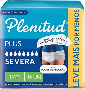 Roupa Íntima Plenitud Plus tamanho P/M com 16 unidades