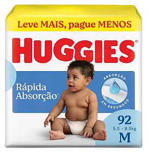 Fralda Infantil Huggies Rápida Absorção tamanho M com 92 unidades