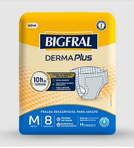 Fralda Geriátrica Bigfral Derma Plus tamanho M com 8 unidades