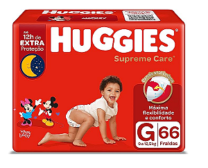 Fralda Infantil Huggies Disney Supreme Care tamanho G com 66 unidades