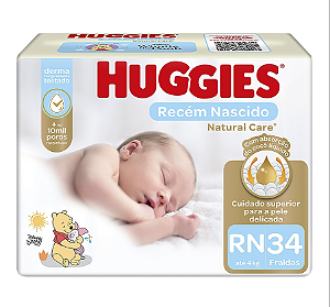 Fralda Huggies Natural Care Tamanho Recém Nascido com 34 unidades