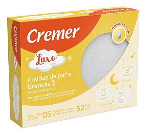 Fralda Tecido Cremer Luxo Branca 70x70cm com 05 unidades