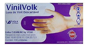Luva Vinil Volk com amido tamanho M caixa com 100 unidades - DiskFraldas