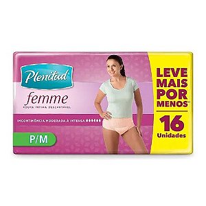 Roupa íntima Plenitud Femme tamanho P/M com 16 unidades