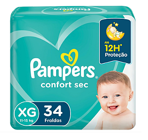 Fralda Infantil Pampers Confort Sec tamanho XG com 34 unidades