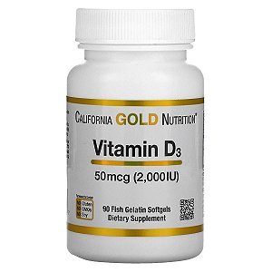 California Gold Nutrition, Vitamina D3, 50 mcg (2.000 UI), 90 Cápsulas Softgel de Gelatina de Peixe