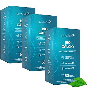 Kit 3x Bio Cálcio + Vitamina D3 + Vitamina K2 Pura Vida