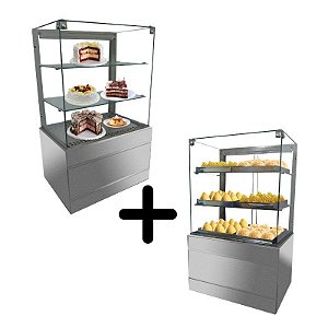 Montagem com Vitrine Refrigerada 0,70 metros com vidro aquecido e Vitrine Estufa 0,70 metros