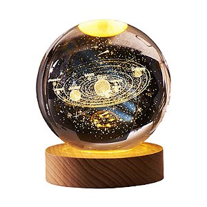 Bola de Cristal Luminária LED Noturna Luminosa, Sistema Solar, Saturno, Lua