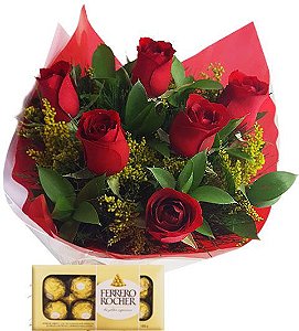 ROSAS E CHOCOLATES MEIA DÚZIA (6 ROSAS)