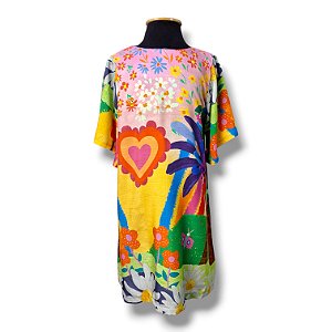 Vestido de Viscose Manga Borboleta Estampa Digital Amor de Verão