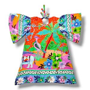 Vestido Viscose Manga Borboleta Estampa Digital  Índia