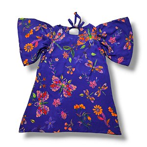 Vestido Viscose Estampa Digital  Manga Borboleta Flores Delicadas