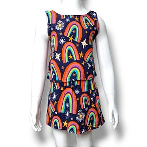 Conjunto de Viscose com Short-Saia Arco-íris