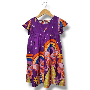 Vestido Viscose Estampa Digital e Laço nas Costas Arco de Borboletas