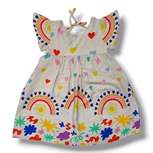 Vestido de Laço Costas Estampa Digital Arco-Íris