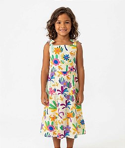 Vestido de Viscose Estampa Digital com Alça Laço Alegria