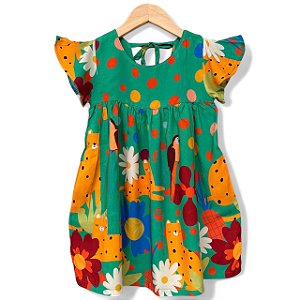 Vestido de Viscose com Laço nas Costas Floresta