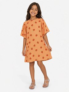 Vestido de Viscose, Estampa Digital com Laço nas Costas Morango
