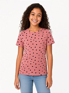 Blusa Infantil Menina Em Ribana Canelada Rosa Poa