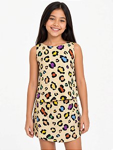 Conjunto Curto Infantil Menina Estampado Viscose Onca