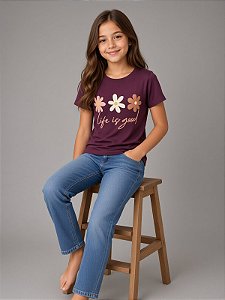 Blusa Manga Curta Infantil Menina Em Viscolycra Margaridas